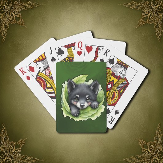 Wolf jong in het groen: pokerkaarten