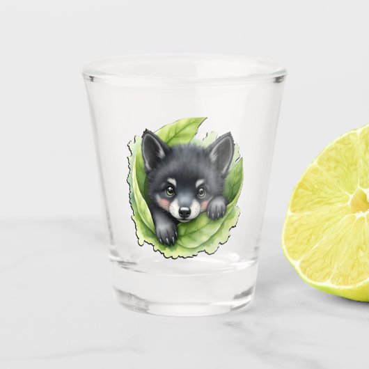 Wolf jong in het groen: shot glas (Voorkant)