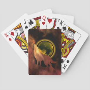 WOLF JUIKT IN RUIMTE MAAN STERRENSTELSEL POKERKAARTEN