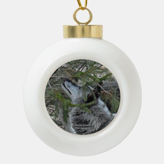 Wolf Keramische Bal Ornament (Voorkant)