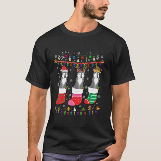 Wolf Kerst Sokken Lelijke Kersttrui Pyjama T-shirt (Voorkant)