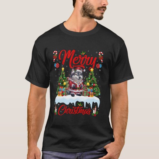 Wolf kerstboom verlichting kerstman wolf kerst t-shirt (Voorkant)