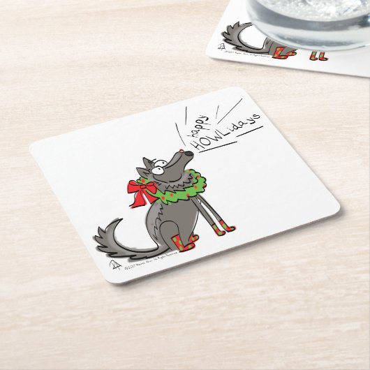 Wolf KerstHappy Howlidays Funny Kartonnen Onderzetters (Schuin)