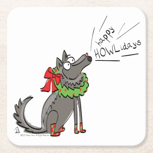 Wolf KerstHappy Howlidays Funny Kartonnen Onderzetters (Voorkant)