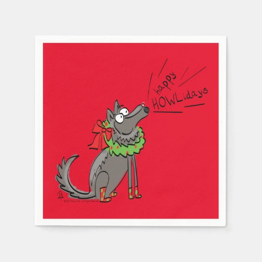 Wolf KerstHappy Howlidays Funny Servet (Voorkant)