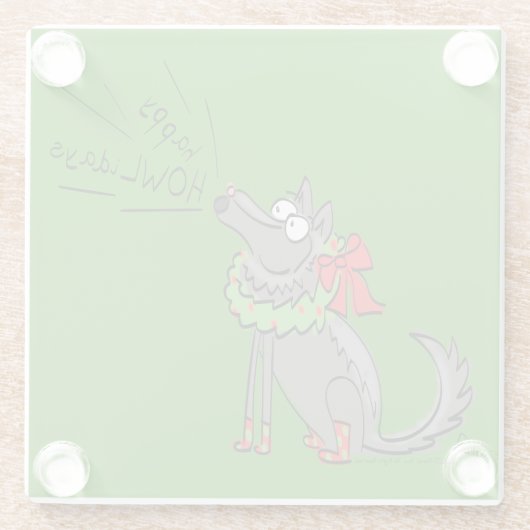 Wolf Kerstmis Funny Cute Kinderen Glazen Onderzetter (Achterkant)