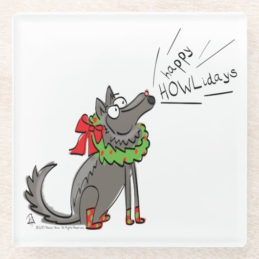 Wolf Kerstmis Funny Cute Kinderen Glazen Onderzetter (Voorkant)