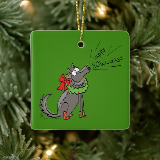 Wolf Kerstmis Funny Cute Kinderen Keramisch Ornament (Boom)