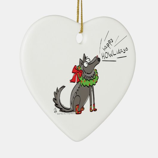 Wolf Kerstmis Funny Cute Kinderen Keramisch Ornament (Rechts)