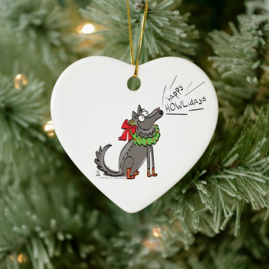 Wolf Kerstmis Funny Cute Kinderen Keramisch Ornament (Boom)