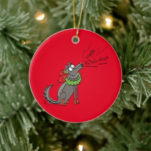 Wolf Kerstmis Funny Cute Kinderen Keramisch Ornament (Boom)