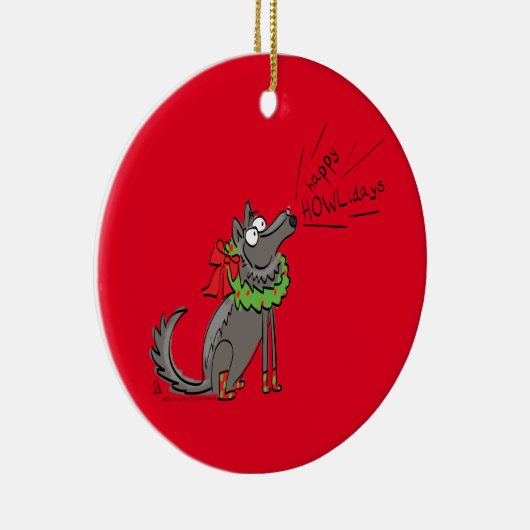 Wolf Kerstmis Funny Cute Kinderen Keramisch Ornament (Rechts)