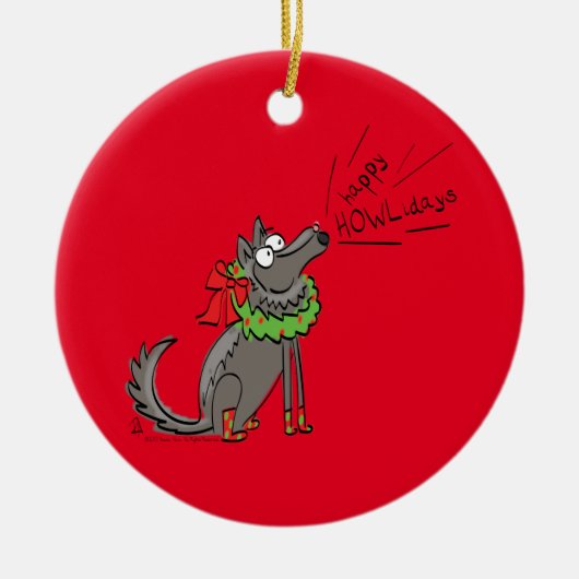 Wolf Kerstmis Funny Cute Kinderen Keramisch Ornament (Voorkant)