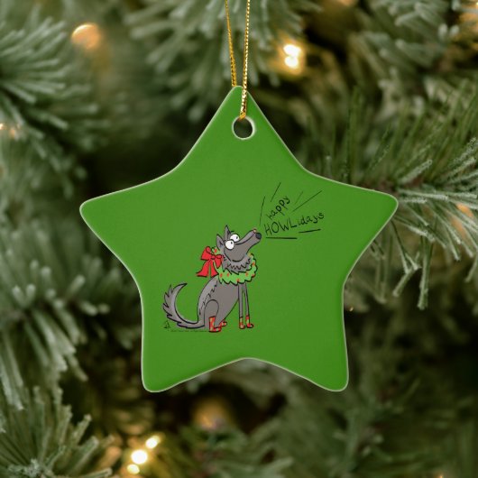 Wolf Kerstmis Funny Cute Kinderen Keramisch Ornament (Boom)