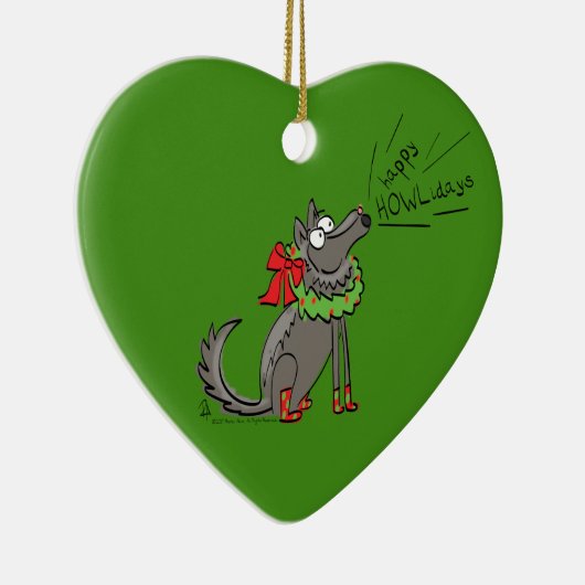Wolf Kerstmis Funny Cute Kinderen Keramisch Ornament (Rechts)
