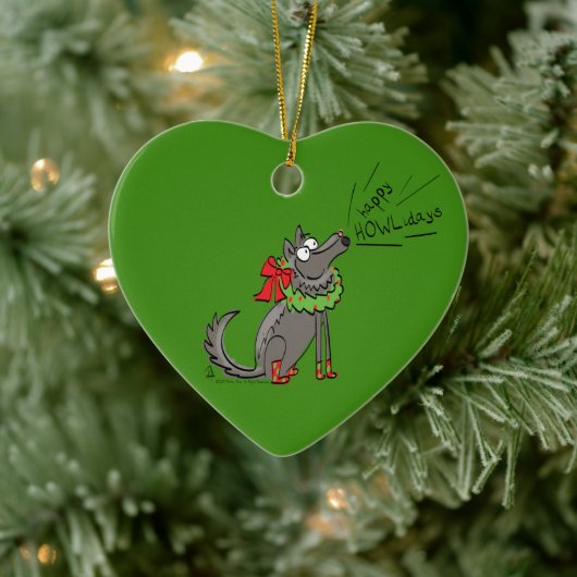 Wolf Kerstmis Funny Cute Kinderen Keramisch Ornament (Boom)