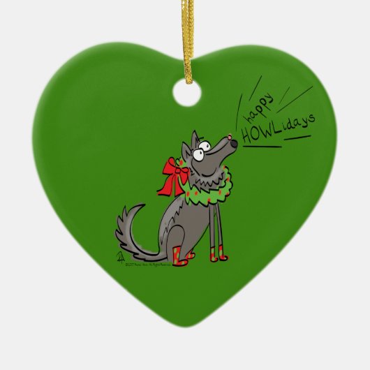 Wolf Kerstmis Funny Cute Kinderen Keramisch Ornament (Voorkant)