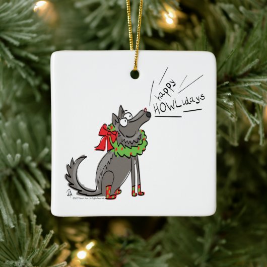 Wolf Kerstmis Funny Cute Kinderen Keramisch Ornament (Boom)