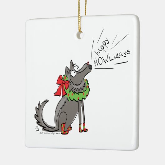 Wolf Kerstmis Funny Cute Kinderen Keramisch Ornament (Links)