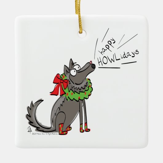 Wolf Kerstmis Funny Cute Kinderen Keramisch Ornament (Voorkant)