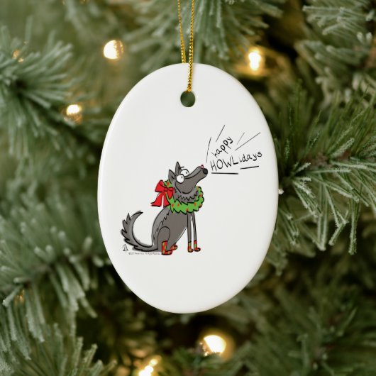 Wolf Kerstmis Funny Cute Kinderen Keramisch Ornament (Boom)