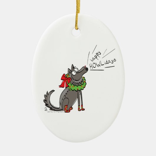 Wolf Kerstmis Funny Cute Kinderen Keramisch Ornament (Voorkant)