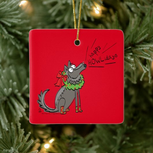 Wolf Kerstmis Funny Cute Kinderen Keramisch Ornament (Boom)