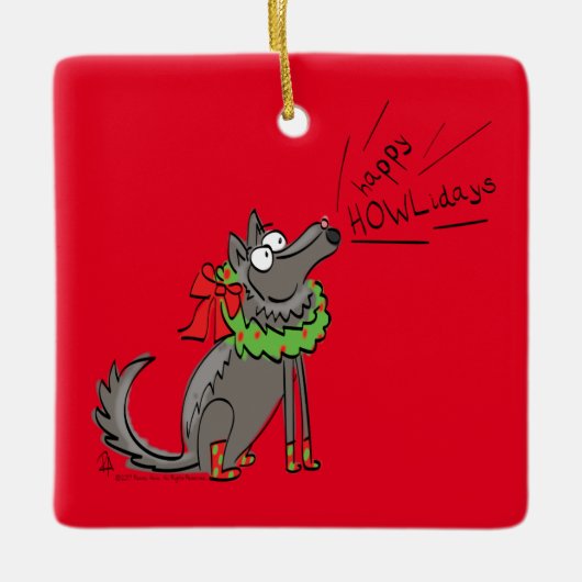 Wolf Kerstmis Funny Cute Kinderen Keramisch Ornament (Voorkant)