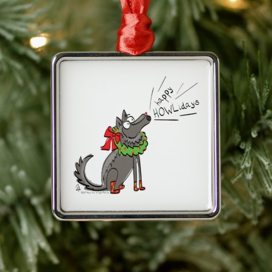 Wolf Kerstmis Funny Cute Kinderen Metalen Ornament (Boom)