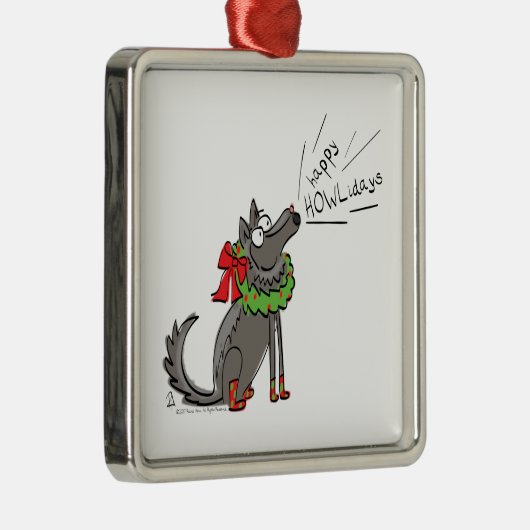 Wolf Kerstmis Funny Cute Kinderen Metalen Ornament (Rechts)