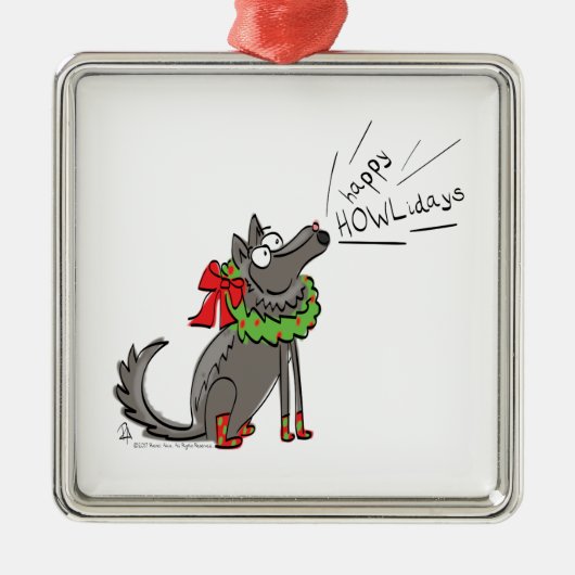 Wolf Kerstmis Funny Cute Kinderen Metalen Ornament (Voorkant)