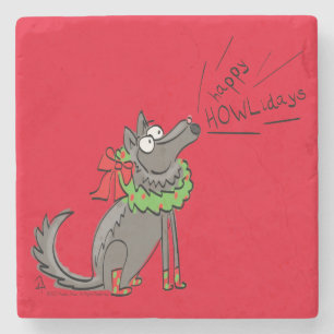 Wolf Kerstmis Funny Cute Kinderen Stenen Onderzetter