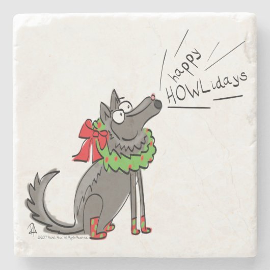 Wolf Kerstmis Funny Cute Kinderen Stenen Onderzetter (Voorkant)