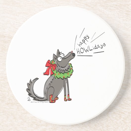 Wolf Kerstmis Funny Cute Kinderen Zandsteen Onderzetter (Voorkant)