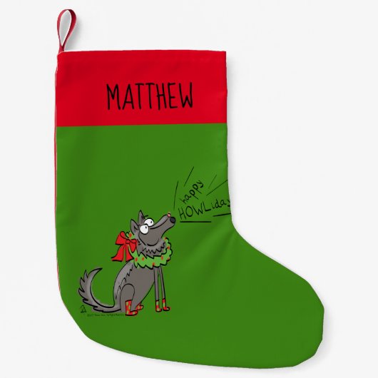 Wolf Kerstmis Funny Kinder Cute Kleine Kerstsok (Voorkant)