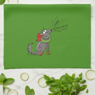 Wolf Kerstmis Funny Kinder Cute Theedoek