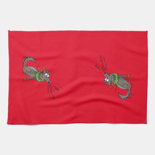 Wolf Kerstmis Funny Kinder Cute Theedoek (Horizontaal)