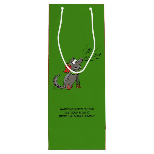 Wolf Kerstmis Funny Kinder Cute Wijn Cadeautas (Achterkant)