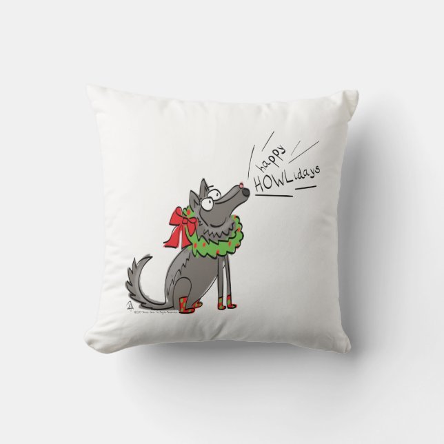 Wolf Kerstmis Grappig Schattig Kinderen Kussen (Voorkant)