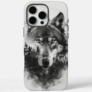 Wolf kijkt door mistig bos iPhone 16 pro max hoesje