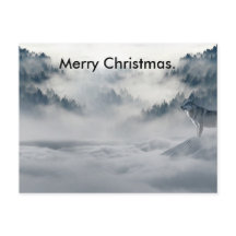 Wolf kijkt uit vrolijke kerstkaart.