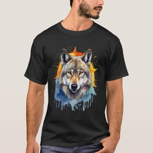 Wolf kleurrijk thema t-shirt (Voorkant)