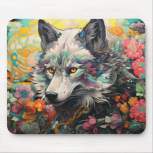 Wolf Kleurrijke Dier Betoverend Abstract Muismat