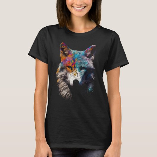Wolf kleurrijke dier motief t-shirt (Voorkant)