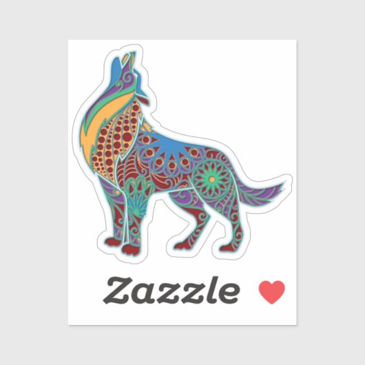 Wolf kleurrijke mandala dier sticker (Vel)