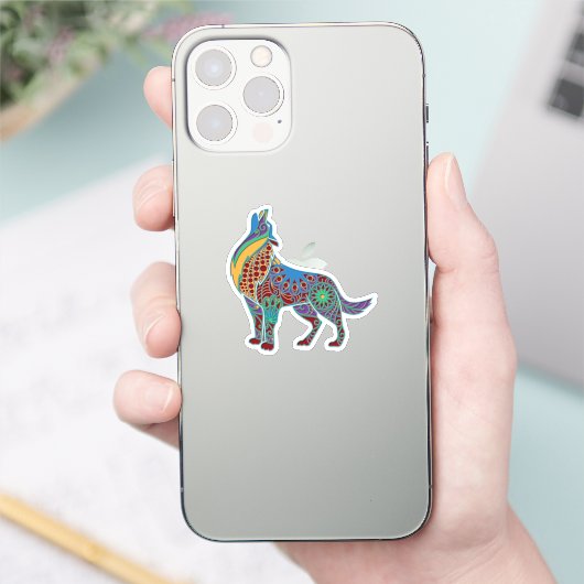 Wolf kleurrijke mandala dier sticker (Telefoon)