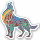 Wolf kleurrijke mandala dier sticker (Voorkant)