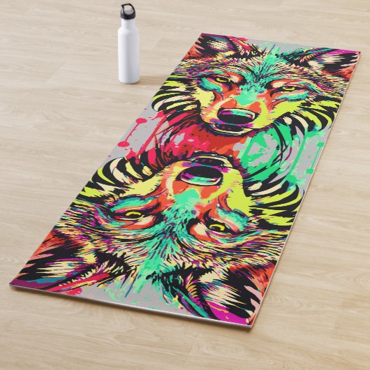 Wolf - Kleurrijke Wolf Tekening - Wolf Yoga Mat (In situ)