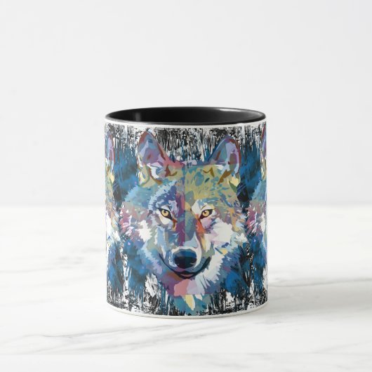 Wolf koffiemok - Retro Wolf Polygoon Mok (Midden)