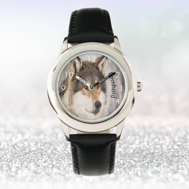 Wolf-kop wilde dieren winterbos horloge (Creator heeft geüpload)